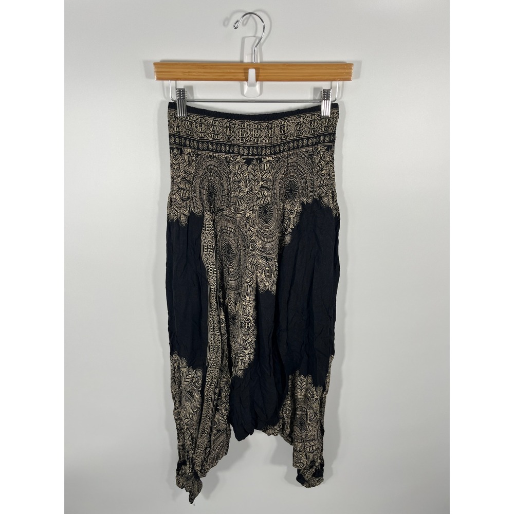 BangkokPants Womens Harem Balloon Pants ONE SIZE Black Hippie Festival Boho